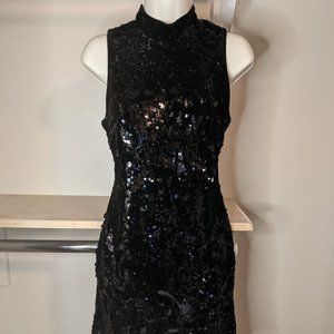 Forever 21 Contemporary Black Velveteen & Sequin Fitted Dress